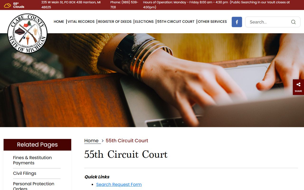 Clare County jail mugshots related court records clerk page