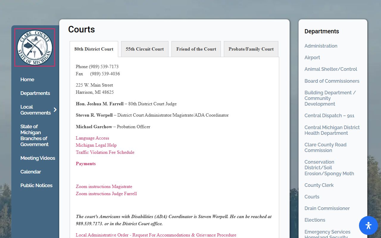 Clare County court records after jail arrest contacts for inmate population cases