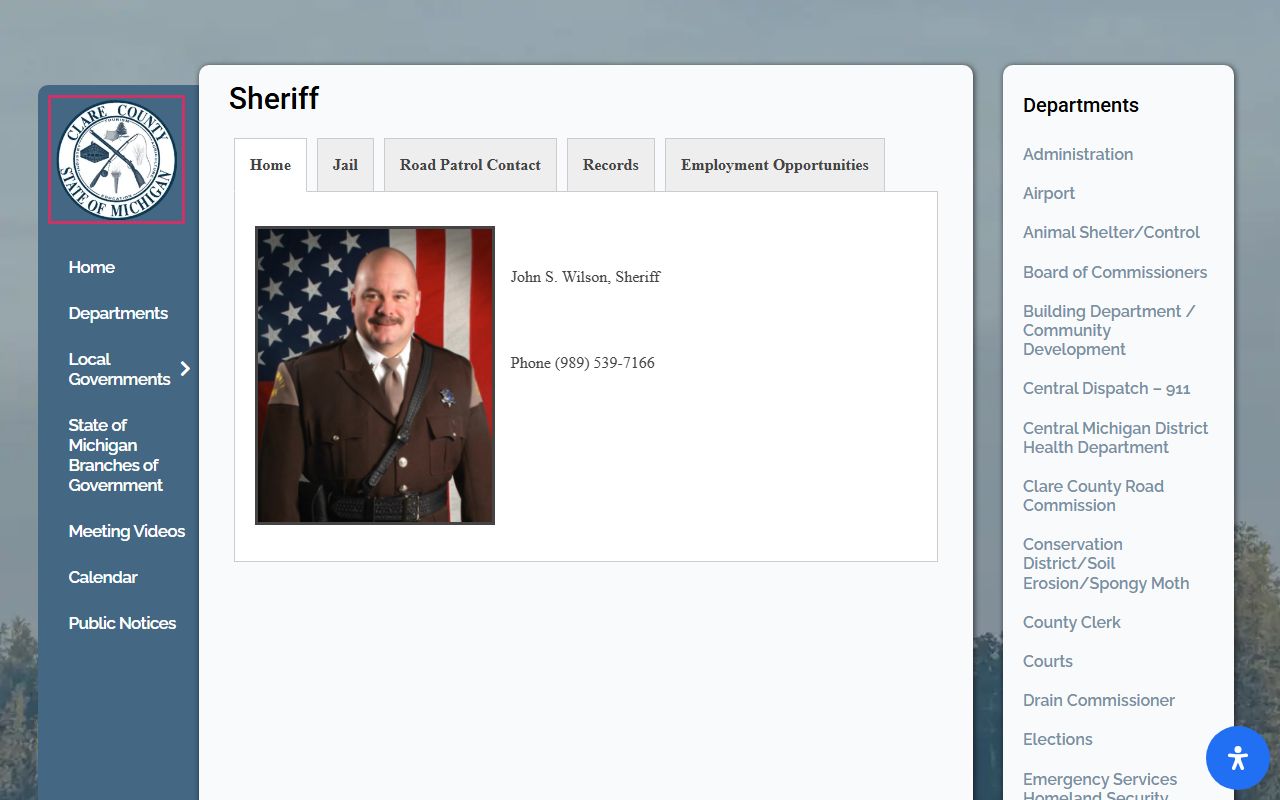 Clare County jail inmate population sheriff page with records and jail contacts