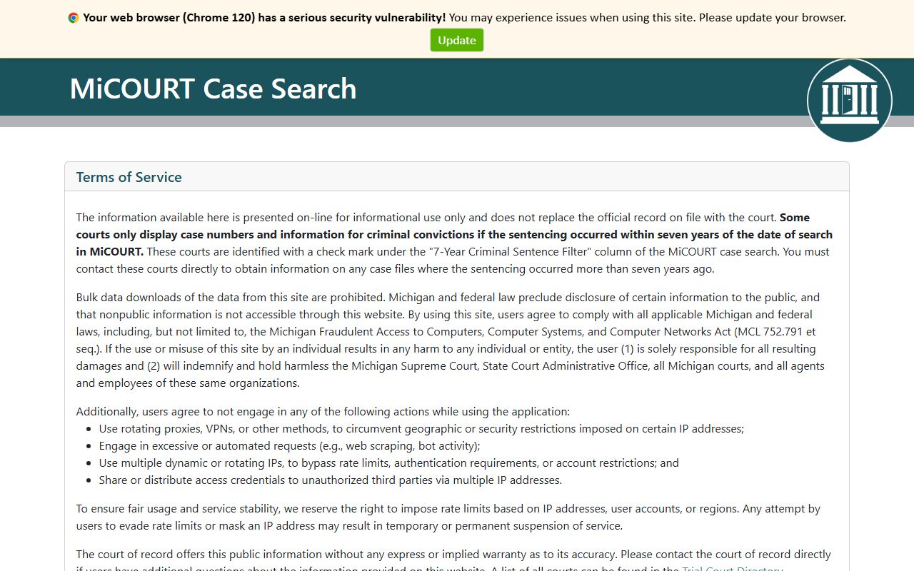 Clare County court records after jail arrest MiCOURT case search portal